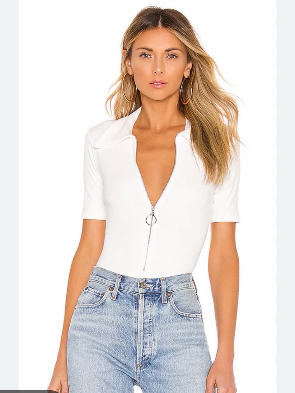 Stoned Immaculate Wonder Years Bodysuit White Gold Zipper Size S
